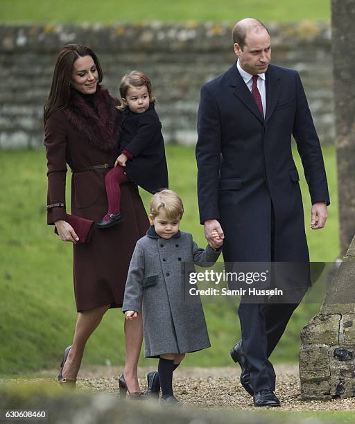 Prince William, Duke of Cambridge, Catherine, Duchess of Cambridge, Prince George of Cambridge and Princess Charlotte of Cambridge attend Church on...