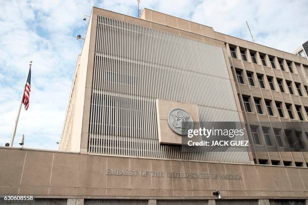 Picture taken on December 28, 2016 shows the US Embassy building in the Israeli coastal city of Tel Aviv.