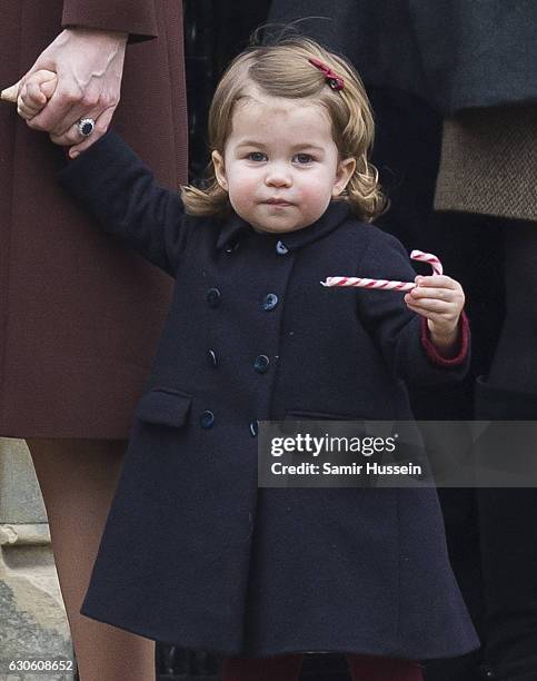 Princess Charlotte of Cambridge attends Church on Christmas Day on December 25, 2016 in Bucklebury, Berkshire.