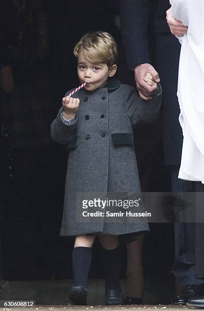 Prince George of Cambridge attends Church on Christmas Day on December 25, 2016 in Bucklebury, Berkshire.
