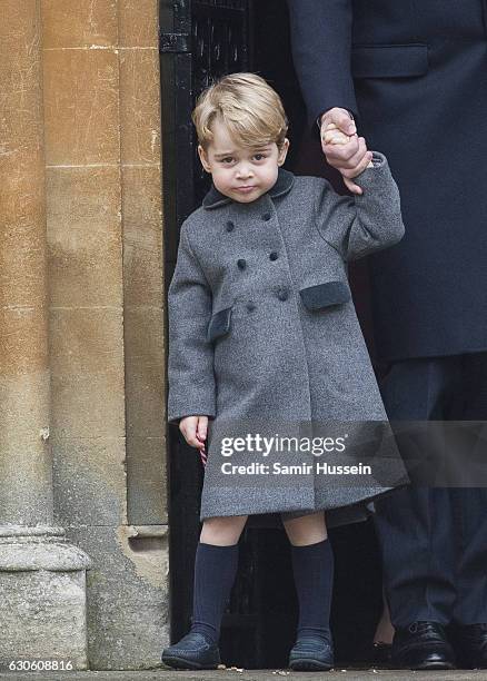 Prince George of Cambridge attends Church on Christmas Day on December 25, 2016 in Bucklebury, Berkshire.