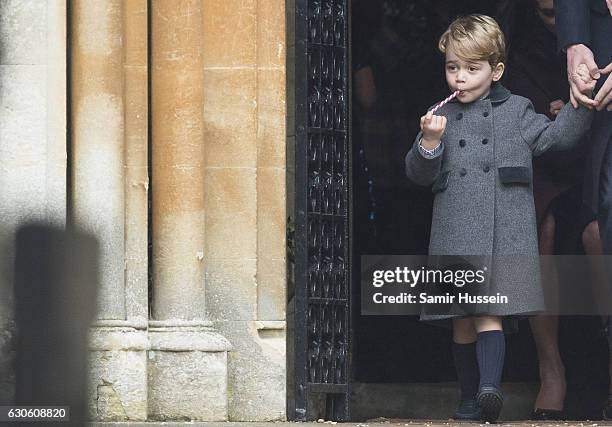 Prince George of Cambridge attends Church on Christmas Day on December 25, 2016 in Bucklebury, Berkshire.