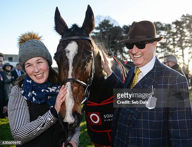Dublin , Ireland - 28 December 2016; Stable hand Steph Searle, left, and owner Rich Ricci with winning horse Vroum Vroum Mag following the Squared...