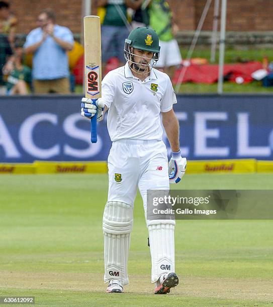Stephen Cook of South Africa celebrates his half century during day 3 of the 1st Test match between South Africa and Sri Lanka at St George's Park on...