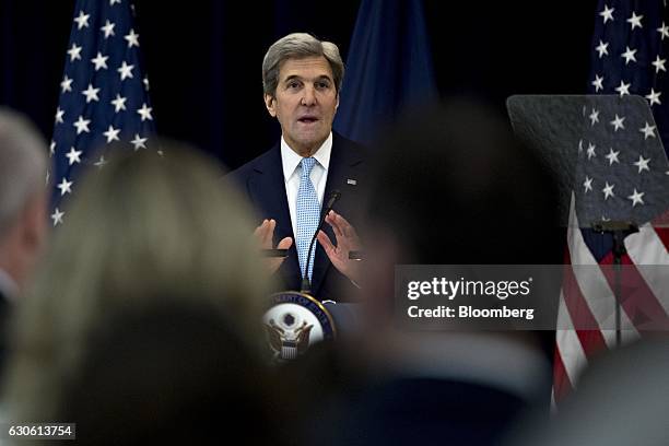 John Kerry, U.S. Secretary of State, arrives to deliver remarks at the Department of State in Washington, D.C., U.S., on Wednesday, Dec. 28, 2016....