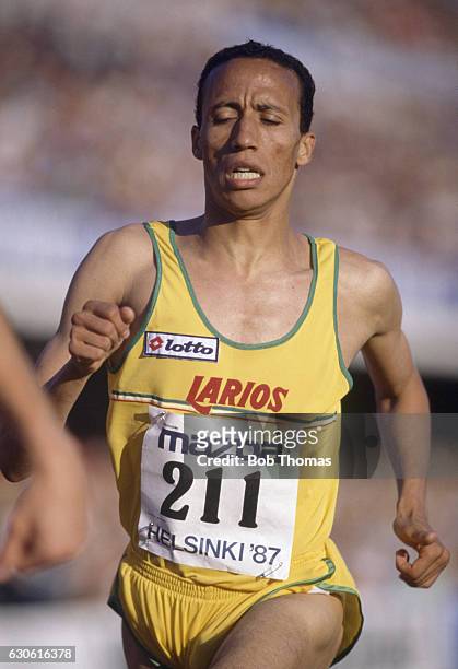 Said Aouita of Morocco in action during the IAAF Grand Prix meeting at the World Games in Helsinki on 2nd July 1987.