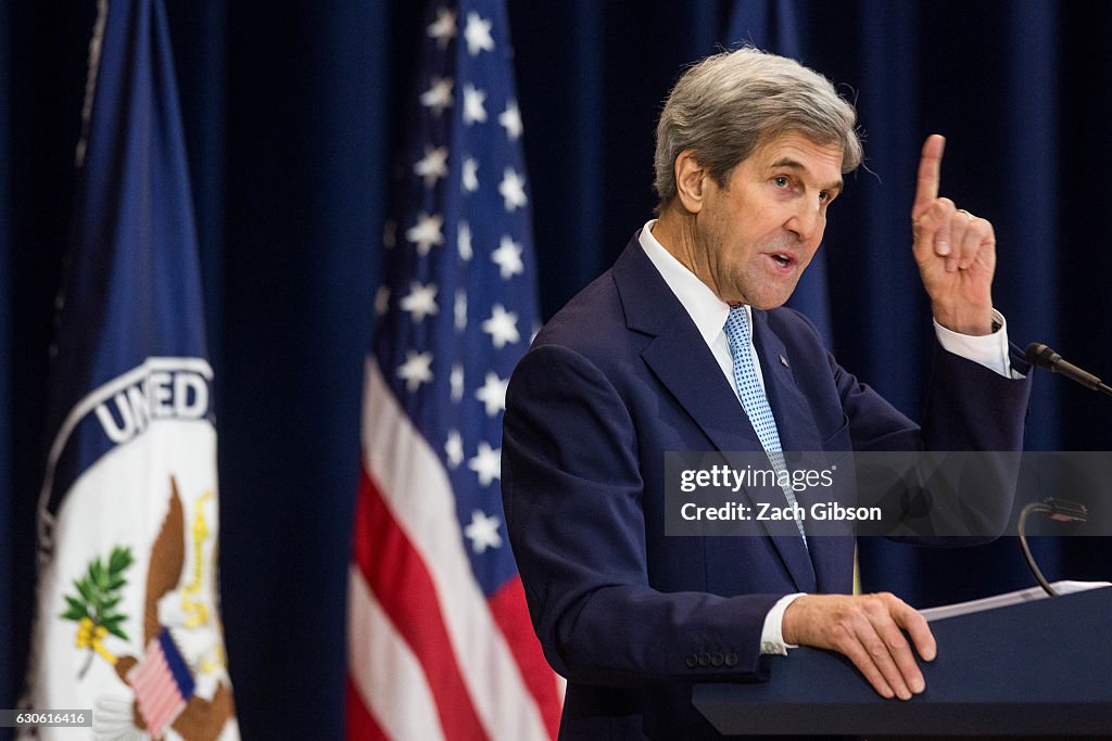 John Kerry Delivers Remarks On Middle East Peace At State Department