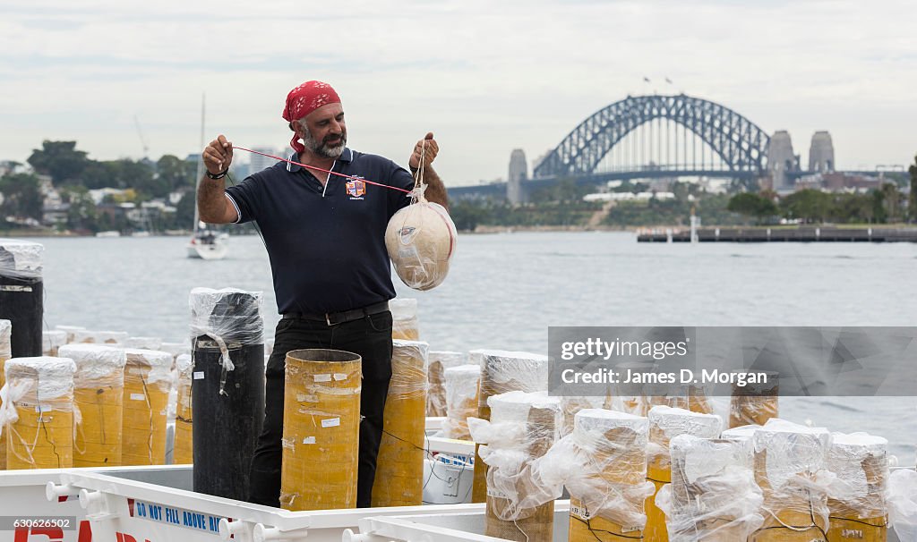 Barges Loaded With Fireworks Ahead Of Sydney New Year's Eve Celebrations