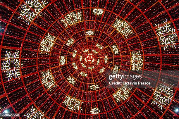 Interior of a Christmas tree of lights on December 29, 2016 in Funchal, Madeira, Portugal.