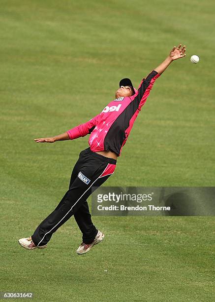 Lisa Sthalekar of the Sixers drops a catch during the WBBL match between the Sixers and Hurricanes at Hurstville Oval on December 29, 2016 in Sydney,...