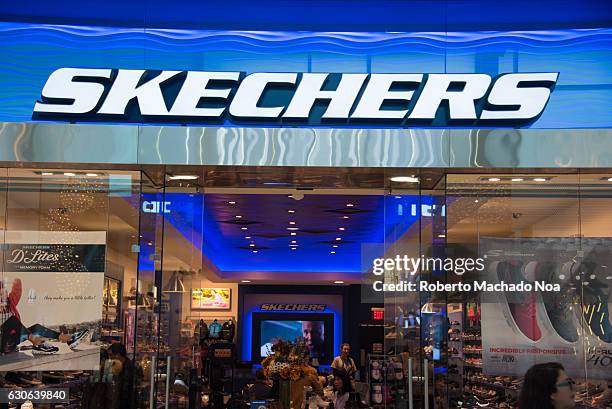 Skechers store front and entrance. Skechers is an American lifestyle and performance footwear company.