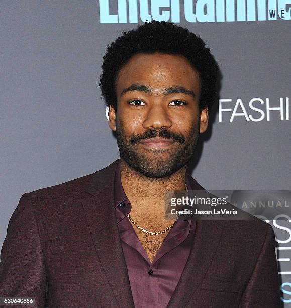 Actor Donald Glover poses in the press room at the 22nd annual Critics' Choice Awards at Barker Hangar on December 11, 2016 in Santa Monica,...
