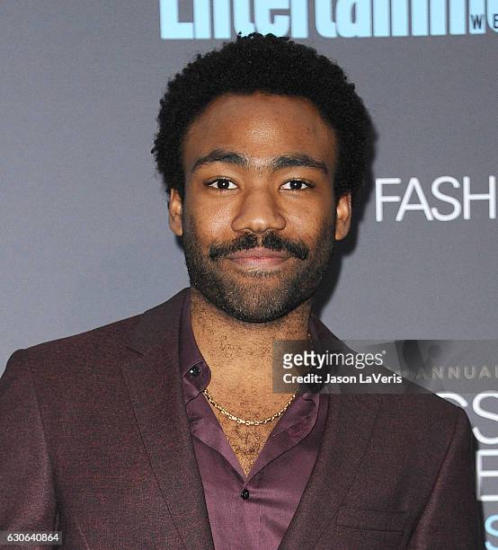Actor Donald Glover poses in the press room at the 22nd annual Critics' Choice Awards at Barker Hangar on December 11, 2016 in Santa Monica,...