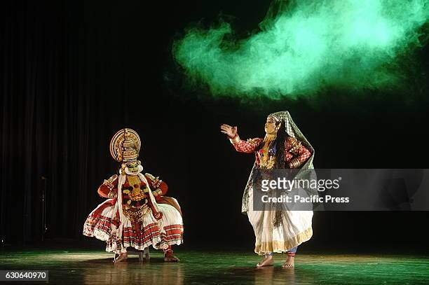 Indian Kathakali artist during a monthly dance event Nupur Beje Jai by Shadhona, one of the foremost cultural organizations of Bangladesh, at the...