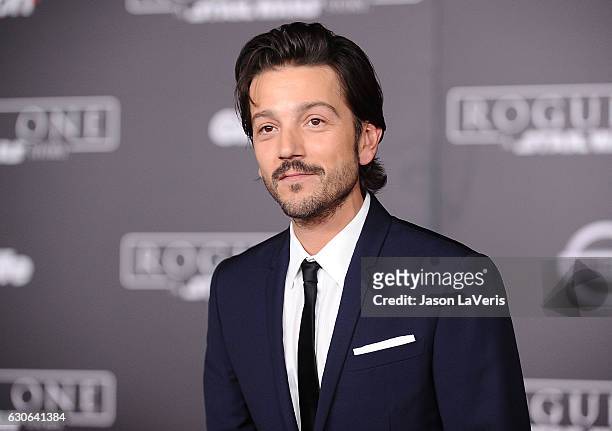 Actor Diego Luna attends the premiere of "Rogue One: A Star Wars Story" at the Pantages Theatre on December 10, 2016 in Hollywood, California.