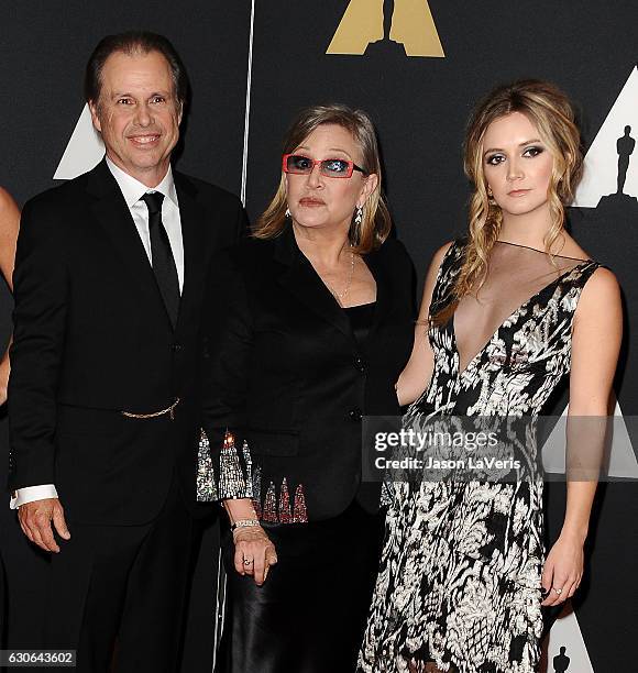 Todd Fisher, Carrie Fisher and Billie Lourd attend the 7th annual Governors Awards at The Ray Dolby Ballroom at Hollywood & Highland Center on...