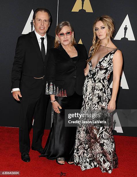 Todd Fisher, Carrie Fisher and Billie Lourd attend the 7th annual Governors Awards at The Ray Dolby Ballroom at Hollywood & Highland Center on...