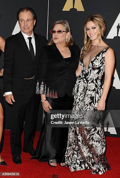 Todd Fisher, Carrie Fisher and Billie Lourd attend the 7th annual Governors Awards at The Ray Dolby Ballroom at Hollywood & Highland Center on...