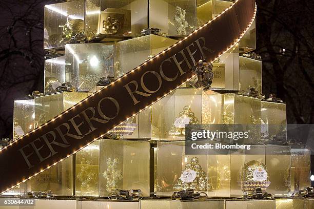 An installation promoting Ferrero Rocher chocolates, produced by Ferrero SpA, sits in an outdoor display in Moscow, Russia, on Tuesday, Dec. 27,...