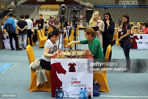 General view shows participants competing during day one of the Women's Blitz tournament part of the FIDE World Chess Rapid & Blitz Championships...