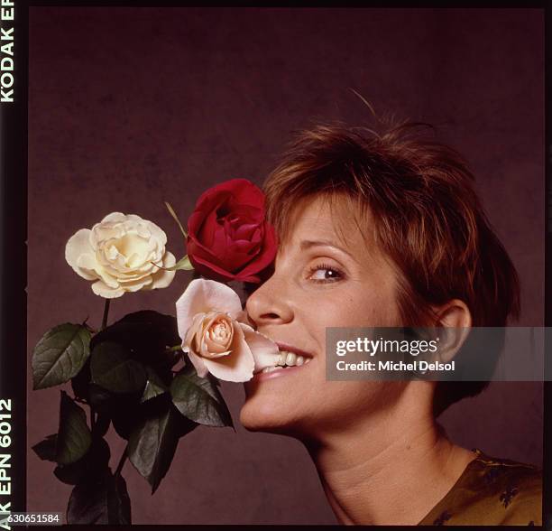 Actress Carrie Fisher posing for Premiere Magazine in 1989 in New York City.