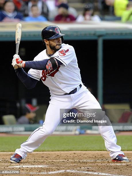 Shortstop Mike Aviles of the Cleveland Indians bats during a game against the Toronto Blue Jays on May 1, 2015 at Progressive Field in Cleveland,...