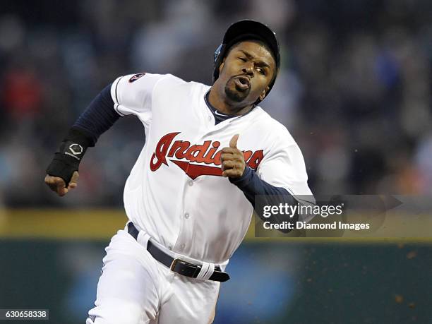 Centerfielder Michael Bourn of the Cleveland Indians runs toward third base during a game against the Toronto Blue Jays on May 1, 2015 at Progressive...