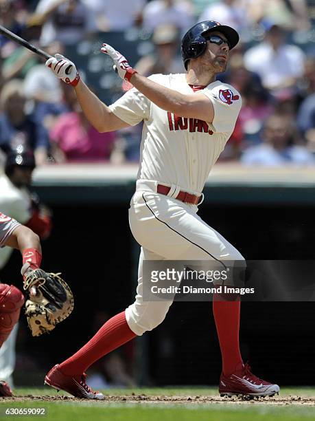 Leftfielder David Murphy of the Cleveland Indians bats during a game against the Cincinnati Reds on May 24, 2015 at Progressive Field in Cleveland,...