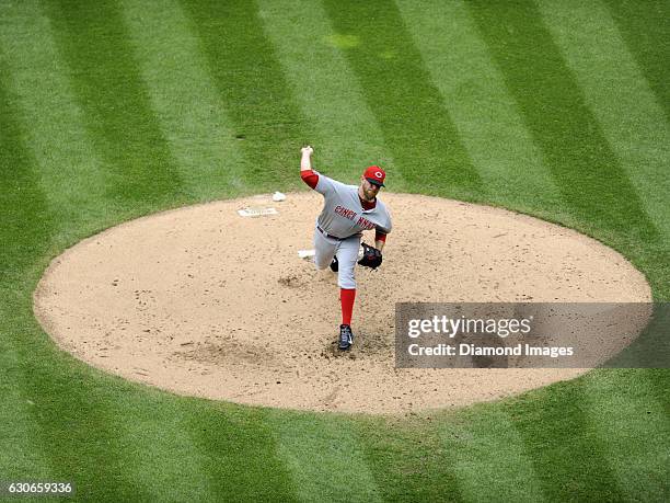 Pitcher Ryan Mattheus of the Cincinnati Reds throws a pitch during a game against the Cleveland Indians on May 24, 2015 at Progressive Field in...