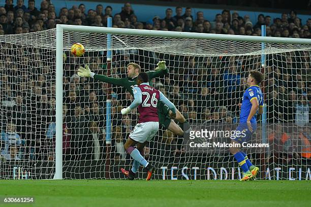 Robert Green of Leeds United makes a save during the Sky Bet Championship match between Aston Villa and Leeds United at Villa Park on December 29,...
