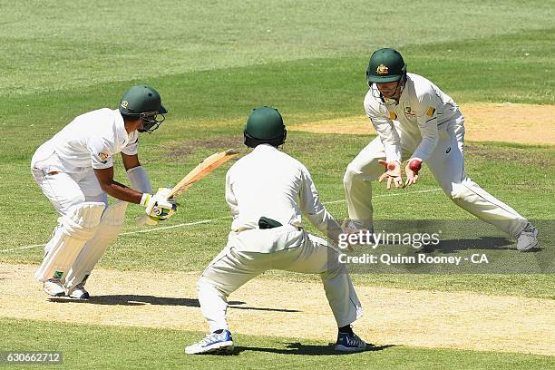 Peter Handscomb of Australia takes a catch to dismiss Asad Shafiq of Pakistan during day five of the Second Test match between Australia and Pakistan...