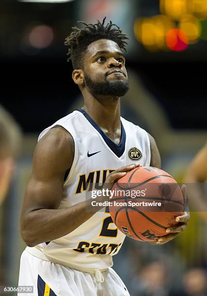 Murray State guard Jonathan Stark shoots a free throw during an NCAA basketball game between the Murray State Racers and Wright State Raiders on...