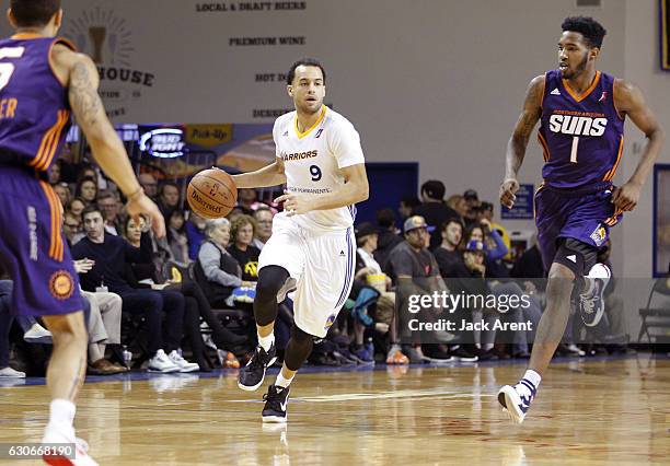 Cam Jones of the Santa Cruz Warriors dribbles the ball against the Northern Arizona Suns during the game on December 29, 2016 at Kaiser Permanente...