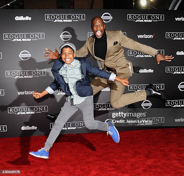 Actor Terry Crews and son Isaiah Crews attend the premiere of "Rogue One: A Star Wars Story" at the Pantages Theatre on December 10, 2016 in...