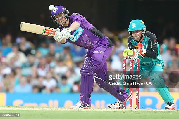 George Bailey of the Hurricanes bats during the Big Bash League between the Brisbane Heat and Hobart Hurricanes at The Gabba on December 30, 2016 in...