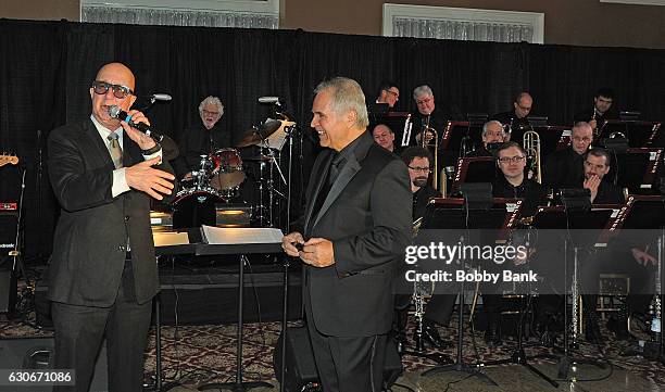 Producer/arranger Charles Calello and Paul Shaffer attend the Charles Calello Orchestra: The Hit Man at Stoney Hill Inn on December 29, 2016 in...