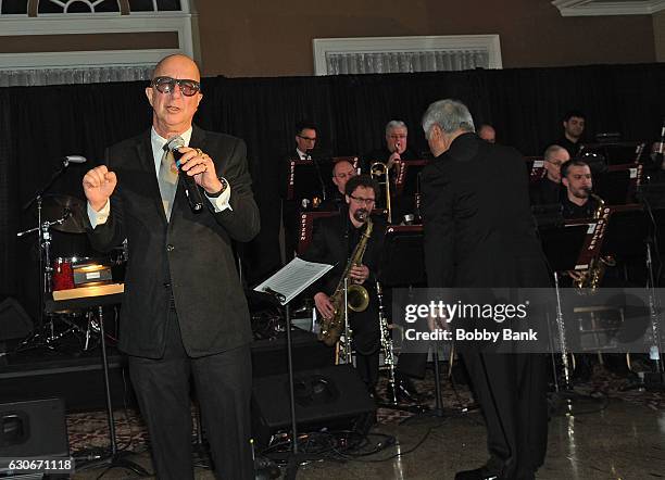 Producer/arranger Charles Calello and Paul Shaffer attend the Charles Calello Orchestra: The Hit Man at Stoney Hill Inn on December 29, 2016 in...