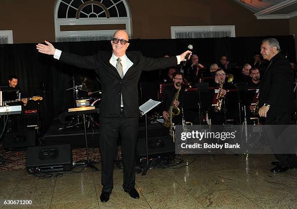 Producer/arranger Charles Calello and Paul Shaffer attend the Charles Calello Orchestra: The Hit Man at Stoney Hill Inn on December 29, 2016 in...