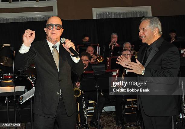 Producer/arranger Charles Calello and Paul Shaffer attend the Charles Calello Orchestra: The Hit Man at Stoney Hill Inn on December 29, 2016 in...