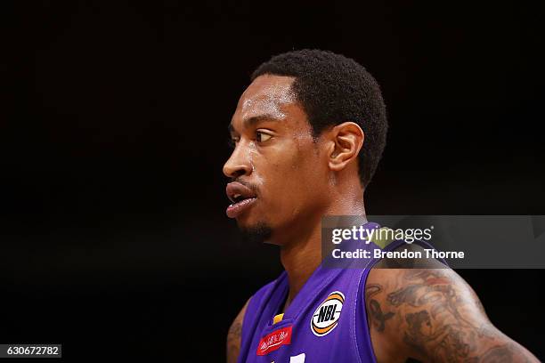 Greg Whittington of the Kings looks on during the round 13 NBL match between the Sydney Kings and New Zealand Breakers on December 30, 2016 in...