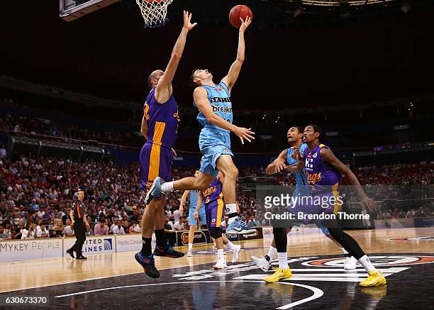 David Stockton of the Breakers shoots during the round 13 NBL match between the Sydney Kings and New Zealand Breakers on December 30, 2016 in Sydney,...