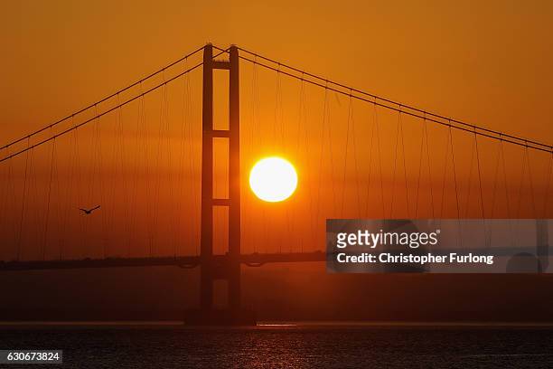 The sun sets behind the Humber Bridge as the City of Hull gets ready to be the offical 2017 UK City of Culture on December 29, 2016 in Hull, England....