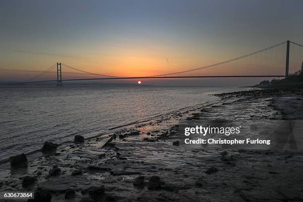The sun sets behind the Humber Bridge as the City of Hull gets ready to be the offical 2017 UK City of Culture on December 29, 2016 in Hull, England....