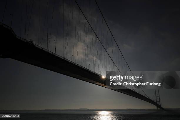 The sun rises behind the Humber Bridge as the City of Hull gets ready to be the offical 2017 UK City of Culture on December 29, 2016 in Hull,...