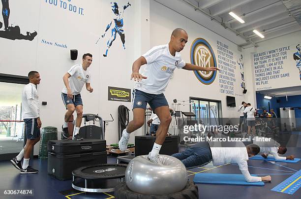 Joao Mario of FC Internazionale trains in the gym during the FC Internazionale training session at the club's training ground Suning Training Center...