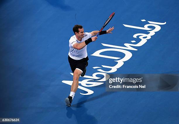 Andy Murray of Great Britain in action against David Goffin of Belgium during day two of the Mubadala World Tennis Championship at Zayed Sport City...