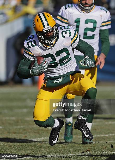 Christine Michael of the Green Bay Packers runs against the Chicago Bears at Soldier Field on December 18, 2016 in Chicago, Illinois. The Packers...