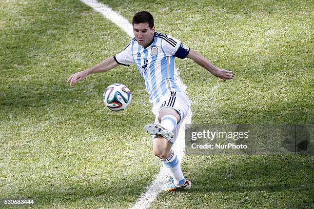 Lionel Messi of Argentina during the 2014 FIFA World Cup Brazil Round of 16 match between Argentina and Switzerland at Arena Corinthians in Sao...