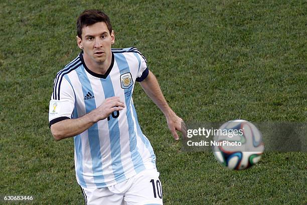 Lionel Messi of Argentina during the 2014 FIFA World Cup Brazil Round of 16 match between Argentina and Switzerland at Arena Corinthians in Sao...