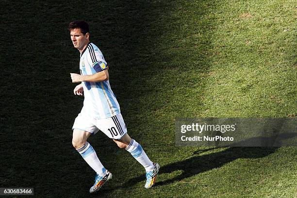 Lionel Messi of Argentina during the 2014 FIFA World Cup Brazil Round of 16 match between Argentina and Switzerland at Arena Corinthians in Sao...